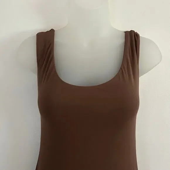 OGL Women's Scoop Neck Low Back Brami Midi Dress Padded Brown S Small New - Picture 2 of 9